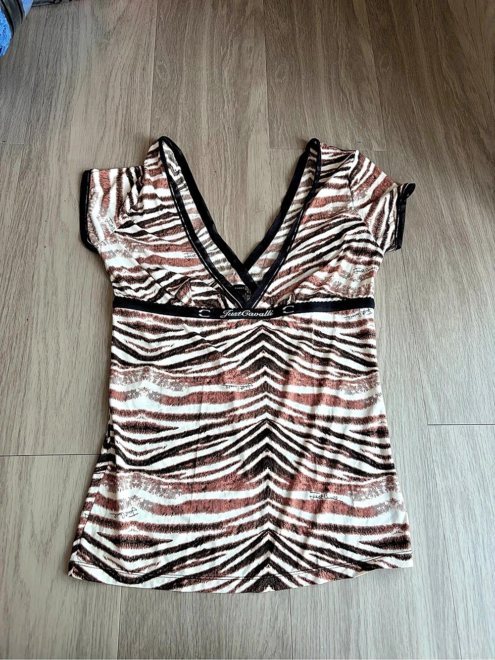 Just Cavalli Animal Print Top in Brown & White Size Medium